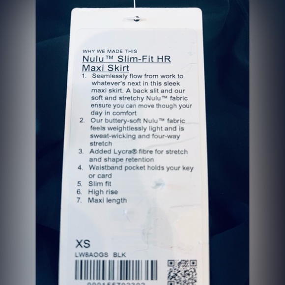 NET Lululemon Nulu Slim Fit HR Maxi Skirt Black XS High Rise NWT Elegant Black - Picture 9 of 9